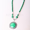 Vintage Alloy with Dyed Synthetic Turquoise Bohemian Flat Round Pendant Round Beaded Necklaces for Women DH5504-4-2