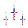 Independence Day Zinc Alloy Enamel & Rhinestone Pendant Necklaces & Dangle Earrings Sets FS-WG64DB3-05-1