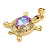 Tortoise Rack Plating Brass Micro Pave Cubic Zirconia Charms KK-G513-78A-06G-2