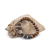 Natural Tiger Eye Beads and Natural Frosted Agate Beads Stretch Bracelets BJEW-JB03848-04-3