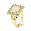 Natural Rose Quartz & Green Aventurine Gemstone Rectangle Adjustable Ring RJEW-B030-01A-11-2