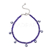 2Pcs 2 Colors 304 Stainless Steel Enamel Blue Evil Eye Tassel Glass Beaded Anklets for Women Men AJEW-AN00754-4
