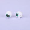 Christmas Printed Round with Christmas Tree Pattern Silicone Focal Beads LS-SI-JX0056A-120-1