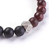 Natural Black Agate(Dyed) and Sandalwood Stretch Bracelets Sets BJEW-JB03937-4
