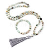 Natural Amazonite Round Beaded Pendant Necklaces & Bracelets Sets FS-WG9D102-26-2