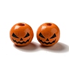 Printed Black Jack O Lantern Round Wood European Beads WOOD-K007-03-1