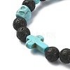 Dyed Natural & Synthetic Mixed Gemstone Skull & Cross Beaded Stretch Bracelets BJEW-TA00272-02-3