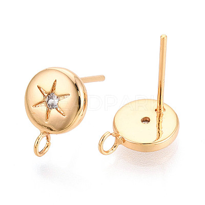 Brass Micro Pave Clear Cubic Zirconia Stud Earring Findings X-MAK-T011-11G-04-1
