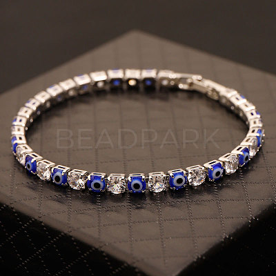 Brass & Clear Cubic Zirconia & Resin Evil Eye Tennis Bracelets for Women FS-WG6CA97-02-1