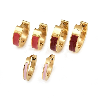 304 Stainless Steel Enamel Hoop Earrings EJEW-K268-19G-03-1