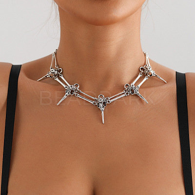 Vintage Gothic Alloy Raven Skull Choker Necklaces for Women WGB02EE-01-1