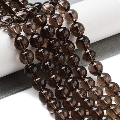 Natural Smoky Quartz Round Beads Strands X-G-E329-8mm-38A-1