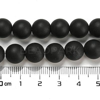 Frosted Natural Black Agate Round Beads Strands G-N0151-11-10mm-1