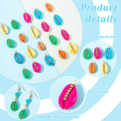 30Pcs 5 Colors Spray Painted Natural Cowrie Shell Pendants SSHEL-GA0001-15-1