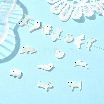 14Pcs 7 Styles Animal Theme Natural White Shell Beads Sets FIND-CJ0004-74-1