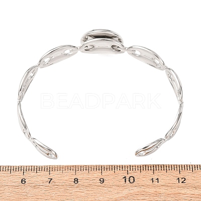 304 Stainless Steel Coffee Bean Chain Cuff Bracelet Blanks with Flat Round Bezel Settings SA-CBA4160-02A-P-1