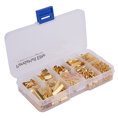 Jewelry Basics Class Kit Gold Lobster Clasp Jump Rings Alloy Drop End Pieces Ribbon Ends Twist Extender Chains Mix 10 Style Lots in In A Box FIND-PH0003-01G-1