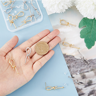 8 Pairs 2 Color Brass Stud Earring Findings KK-FH0006-64-1