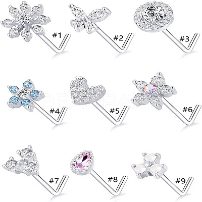 316L Surgical Stainless Steel Clear Cubic Zirconia L-Shaped Nose Rings WG135CD-10-1