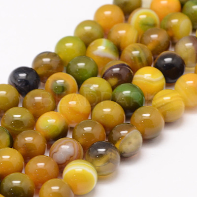 Natural Striped Agate/Banded Agate Bead Strands G-K155-A-8mm-08-1