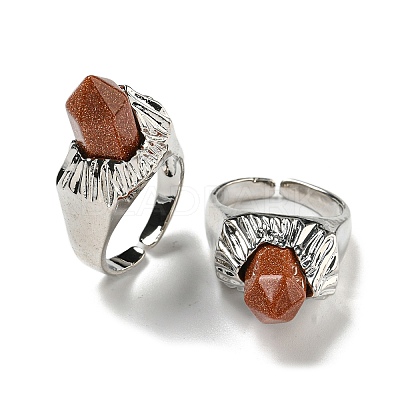 Hexagonal Prism Synthetic Goldstone Open Cuff Rings RJEW-B106-01P-05-1