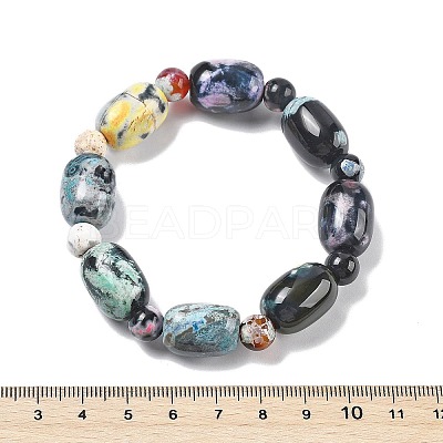 Natural Fire Crackle Agate Bead Stretch Bracelets G-P570-01C-1