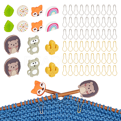 DIY Donut & Fox & Leaf & Rainbow Silicone Beads Knitting Needle Protectors/Knitting Needle Stoppers with Stitch Markerss IFIN-NB0001-54-1