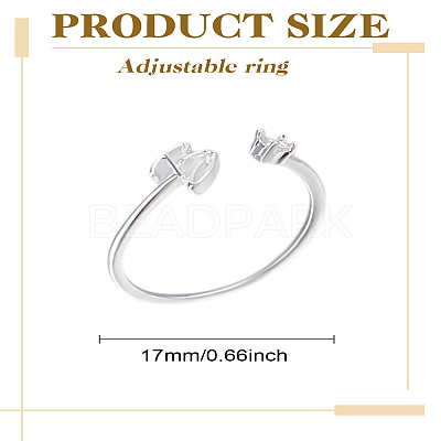 1Pc Letter Brass Rhinestone Open Cuff Rings for Women AJEW-LP0004-47B-S-1