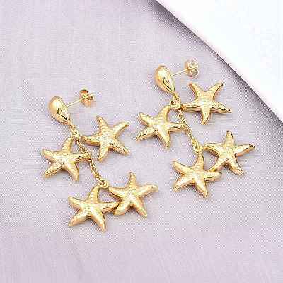 304 Stainless Steel Dangle Stud Earrings EJEW-P325-05F-G-1