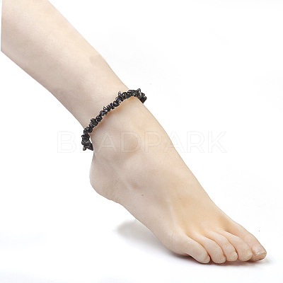 Natural Snowflake Obsidian Chip Beads Anklets AJEW-AN00229-04-1