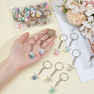 32Pcs 8 Colors Alloy & Imitation Pearl Acrylic Keychain KEYC-ME00006-1