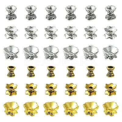 60Pcs 6 Styles Alloy Bead Caps FIND-CJ0001-36-1