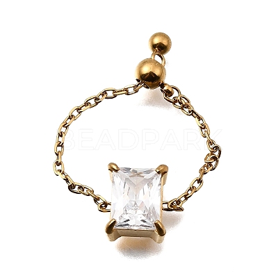 304 Stainless Steel Pave Cubic Zirconia Adjustable Chain Rings RJEW-P189-01E-G-1