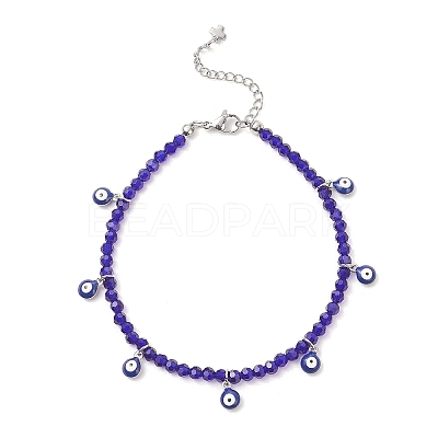 2Pcs 2 Colors 304 Stainless Steel Enamel Blue Evil Eye Tassel Glass Beaded Anklets for Women Men AJEW-AN00754-1