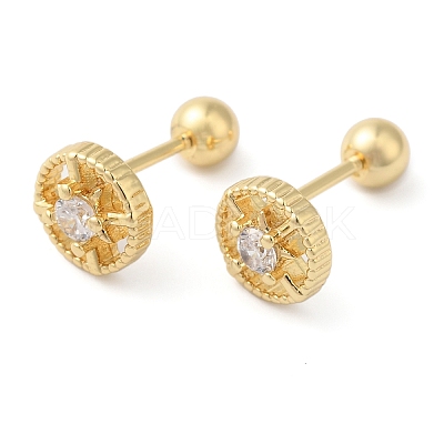 Flat Round Brass Micro Pave Clear Cubic Zirconia Cartilage Earrings EJEW-L289-02G-04-1