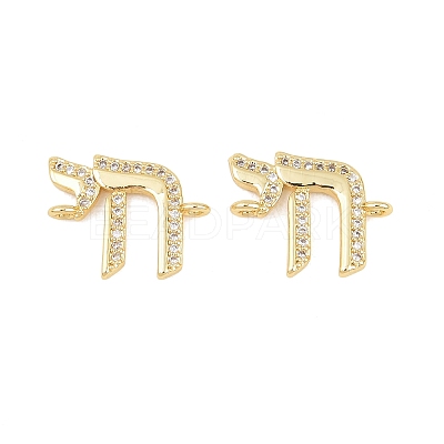 Brass Micro Pave Clear Cubic Zirconia Jewish Life Symbol Chai Links Connector Charms KK-C170-07G-1