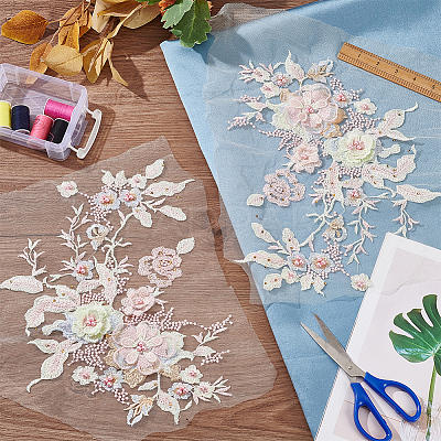 3D Flower Beading Polyster Embroidery Ornaments Accessories DIY-WH0622-001A-1