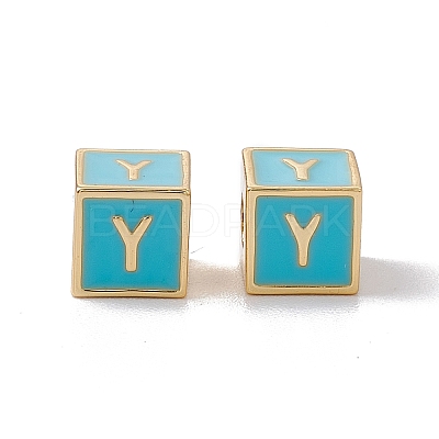 Rack Plating Brass Enamel Beads KK-B060-04G-06Y-1