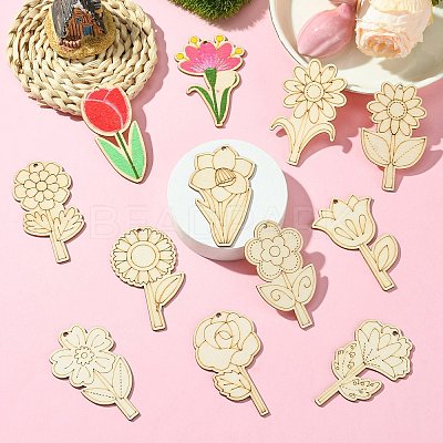 48Pcs 12 Styles Unfinished Blank Wooden Pendants Kit WOOD-CJC0011-15B-1