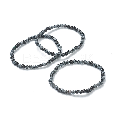 Natural Snowflake Obsidian Beaded Stretch Bracelets BJEW-A117-A-45-1