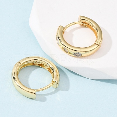 Brass Clear Cubic Zirconia Hoop Earrings EJEW-L277-02G-1