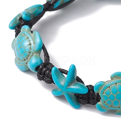 Synthetic Turquoise Starfish & Turtle Braided Bead Bracelet X-BJEW-TA00388-01-1