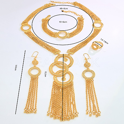 Luxury Alloy Ring Tassel Bracelets & Earrings & Necklaces & Rings Sets for women CI2534-1