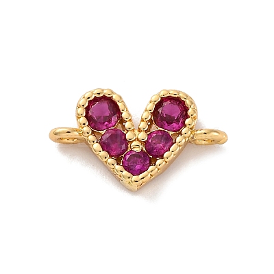 Brass Micro Pave Cubic Zirconia Heart Connector Charms KK-F894-03G-03-1
