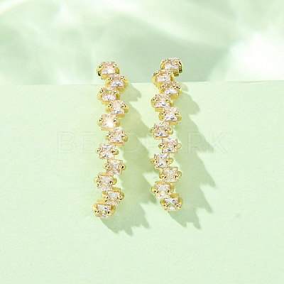 Brass Pave Cubic Zirconia Stud Crawler Earrings KK-CBAA351-07G-1