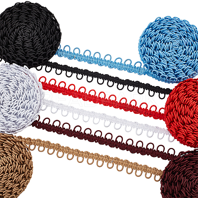 5 Bags 5 colors Polyester Braid Trims with Elastic Button Loops OCOR-NB0001-54-1