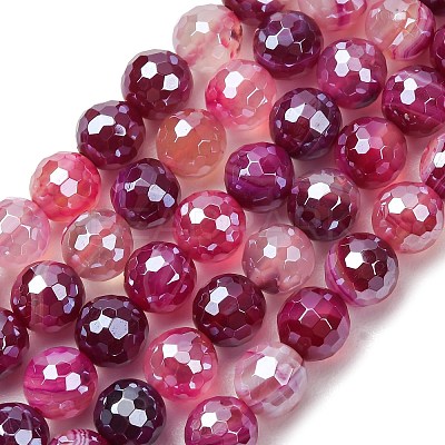 Electroplated Natural Agate Beads Strands G-B191-A07-8mm-06-1