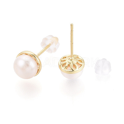 Brass Natural Pearl Stud Earrings PEAR-N020-08F-1