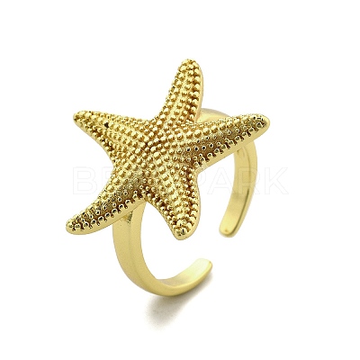 Starfish Brass Cuff Rings for Women RJEW-C123-02G-1