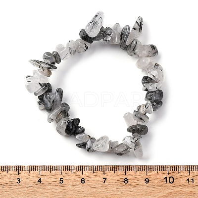 Natural Tourmalinated Quartz/Black Rutilated Quartz Stretch Bracelets BJEW-JB03681-01-1
